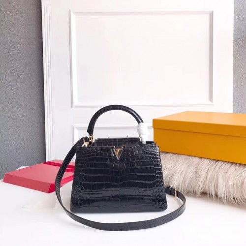Louis vuitton original crocodil CAPUCINES PM M94587 negru