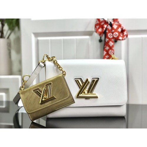 Louis vuitton geantă originală epi leather TWIST MM M50280 alb și auriu
