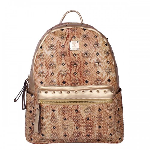 Rucsac MCM Armour Mediu, piele de șarpe, MC2095, auriu
