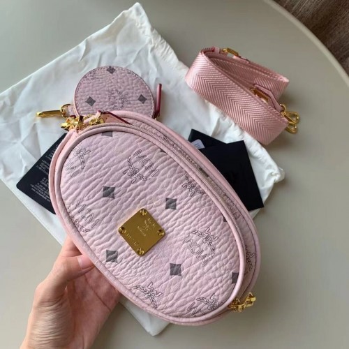 Geantă crossbody multifuncțională MCM Essential Visetos din piele de vițel MCM96858, roz