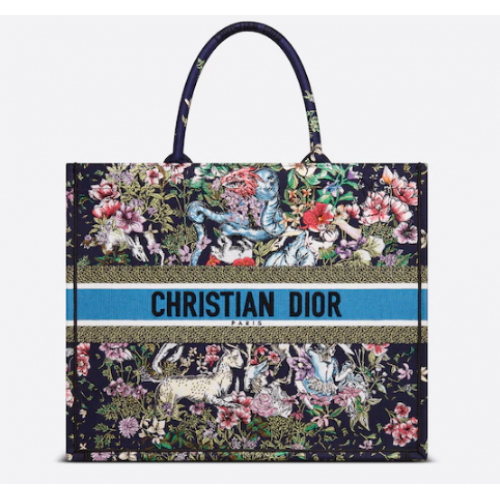 Geantă medie Dior Book Tote albastră multicoloră cu broderie D-Constellation M1296ZRUV-5