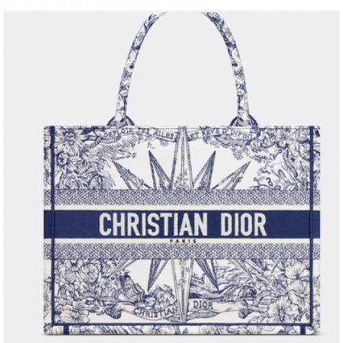 Geantă medie Dior Book Tote, broderie Reve d Infini, albă și albastră, M1296ZR