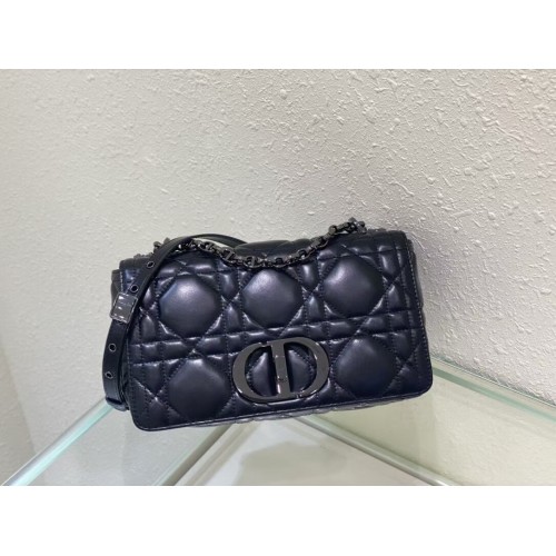 Geantă medie Dior Caro, piele de miel Cannage degradată M9242WN Negru
