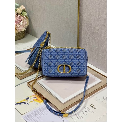 GEANTĂ DIOR CARO MEDIE Broderie Macrocannage Tweed M9242 albastră