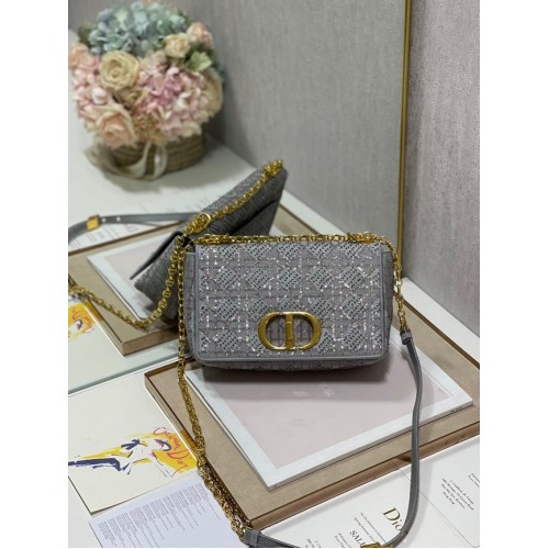 GEANTĂ DIOR CARO MEDIE Broderie Macrocannage Tweed M9242 gri