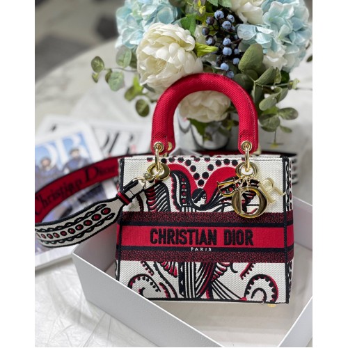 GEANTĂ MEDIE LADY D-LITE M8002 Roșu Multicolor Dior Arabesque Broderie