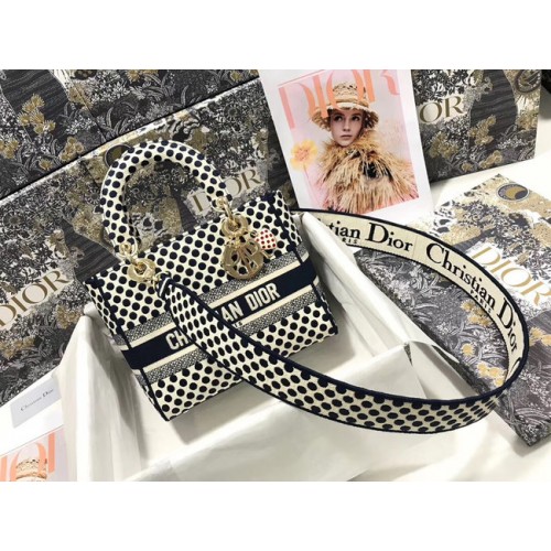 Geantă medie LADY D-LITE DIORAMOUR Bleumarin Dior cu buline Broderie M0565OBB Bleumarin