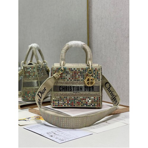 Geantă medie LADY DIOR Broderie cu mărgele 0650RKW Crem Bej