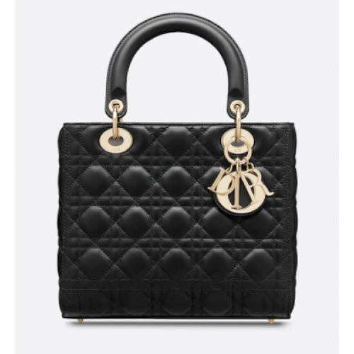Geantă medie Lady Dior, piele de miel Cannage neagră M0565O