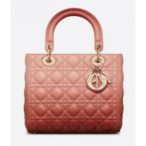 Geantă medie Lady Dior, piele de miel Cannage roz degradat M0565OS
