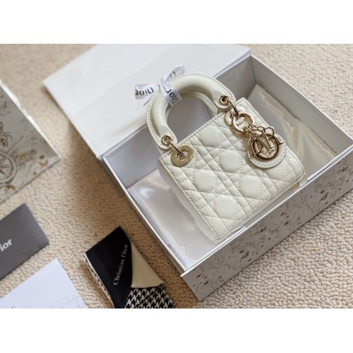 MICRO DIORAMOUR LADY DIOR BAG S08568 Metal auriu alb