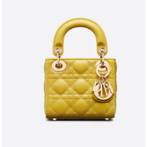 MICRO LADY DIOR BAG Muștar Galben Cannage Piele de miel S0856O