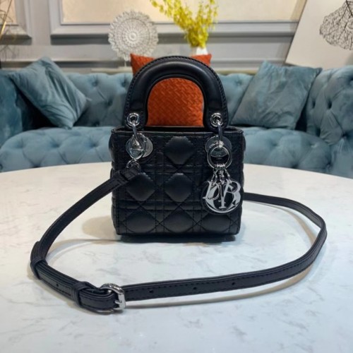 MICRO GEANTĂ LADY DIOR Scarlet Cannage Lambskin S0856O negru și argintiu
