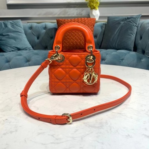 GEANT MICRO LADY DIOR Scarlet Cannage Lambskin S0856O portocaliu&auriu