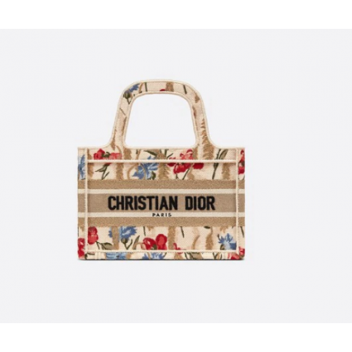 MINI DIOR BOOK TOTE bej multicolor Dior cu broderie Hibiscus S5475ZR