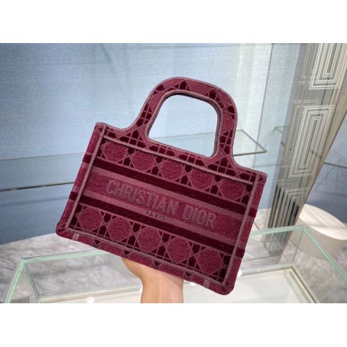 MINI DIOR BOOK TOTE Catifea brodată Cannage Burgundy S5475Z