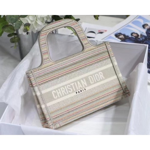MINI DIOR BOOK TOTE Broderie cu dungi multicolore S5475Z