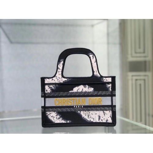 MINI GEANTĂ DIOR BOOK TOTE ORIGINALĂ DIOR OBLIQUE CU BRODERE DIN PÂNĂ M1271