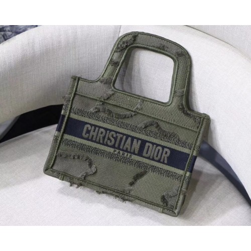 MINI GEANTĂ DIOR BOOK TOTE ORIGINALĂ DIOR OBLIQUE CU BRODERE DIN PÂNĂ M974 verde