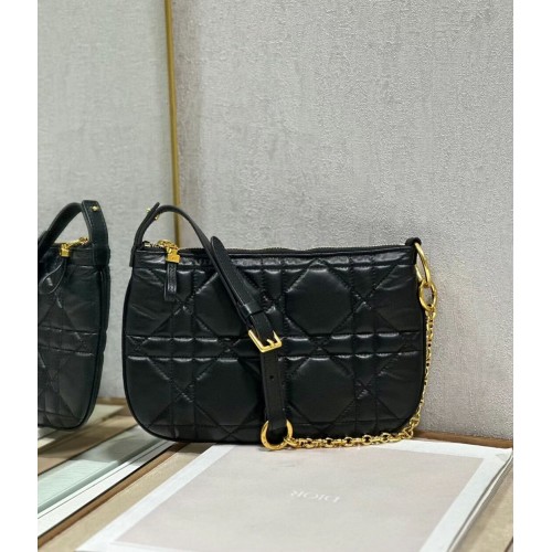 GEANTĂ MINI DIOR CARO TULIP Neagră Matlasată Macrocannage Piele de Vițel S5139Bb