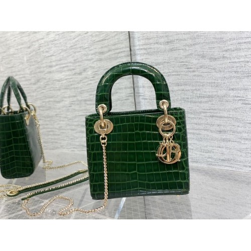GEANTĂ MINI LADY DIOR Piele de vițel Cannage crocodil C0966 verde