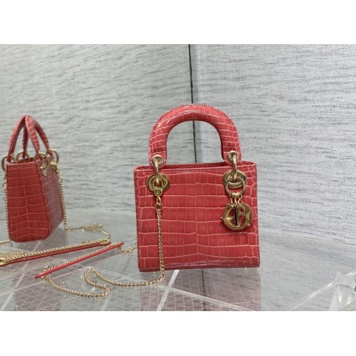 GEANTĂ MINI LADY DIOR Piele de vițel Cannage crocodil C0966 roz