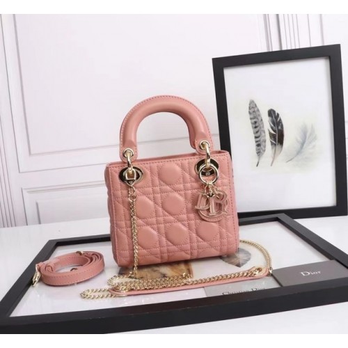 Geantă mini Dior din piele de miel M0566OE roz și auriu
