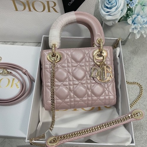 GEANTĂ MINI LADY DIOR Piele de miel M0566OW Pudră perlată și auriu