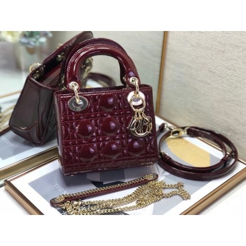 GEANTĂ MINI LADY DIOR Piele de vițel Cannage patentată M0505O bordo
