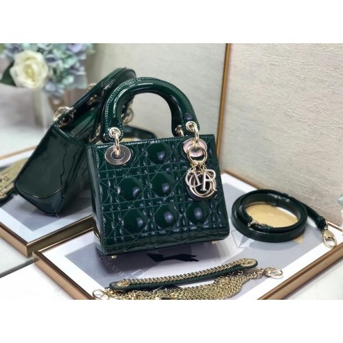 GEANTĂ MINI LADY DIOR Piele de vițel Cannage patentată M0505O verde