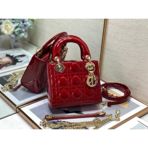 GEANTĂ MINI LADY DIOR Piele de vițel Cannage patentată M0505O roșie