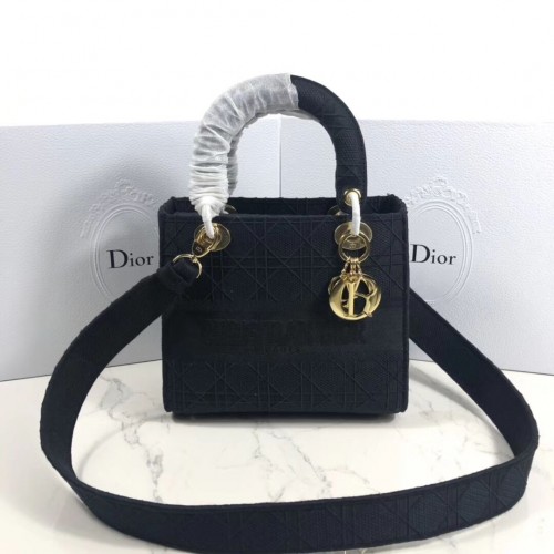 Geantă tote Lady Dior din pânză brodată C4532 neagră