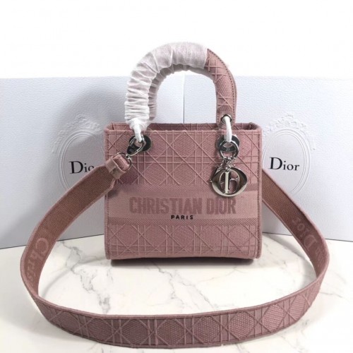 Geantă Lady Dior din pânză brodată C4532 roz