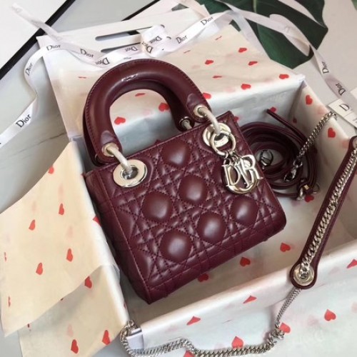 GEANTĂ MINI LADY DIOR DIN SATIN M0505O bordo