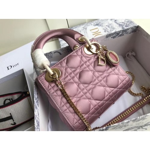 Geantă mini Lady Dior din satin M424 Roz Violet