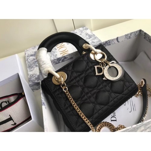 GEANTĂ MINI LADY DIOR DIN SATIN M424 neagră