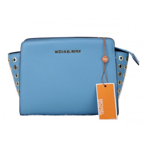 Geantă Michael Kors Mini Selma Messenger din piele originală MK1889 Albastru deschis