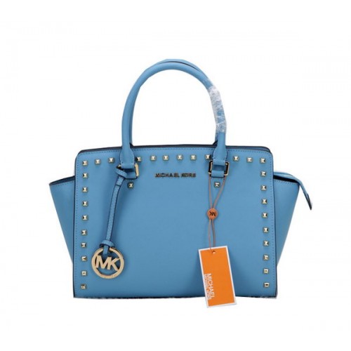 Geantă Michael Kors Original din piele Selma MK1867 Albastru deschis