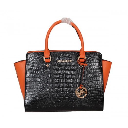 Geantă Michael Kors Selma din piele Croco MK0909 Negru și Portocaliu