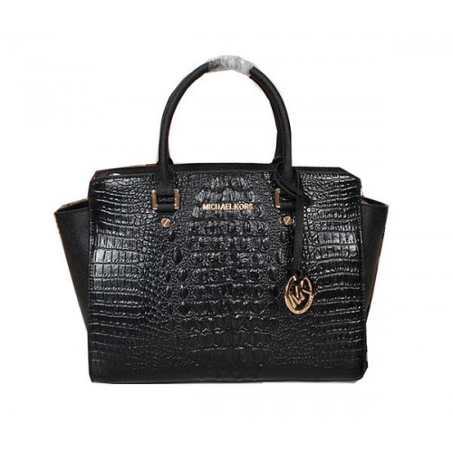 Geantă Michael Kors Selma din piele croco MK0909 neagră