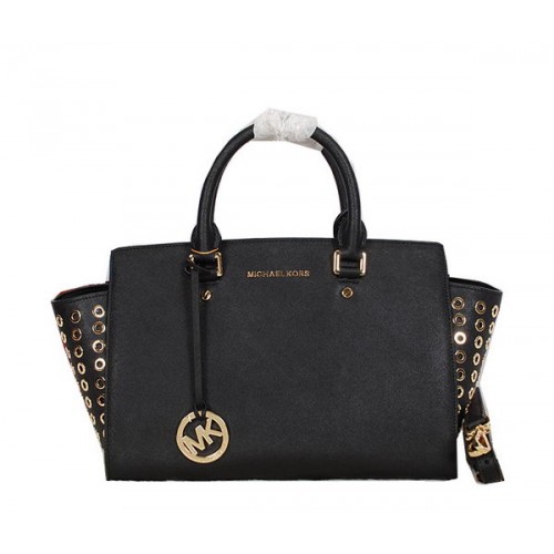 Geantă Michael Kors Selma cu fermoar superior, piele originală MK8027, neagră
