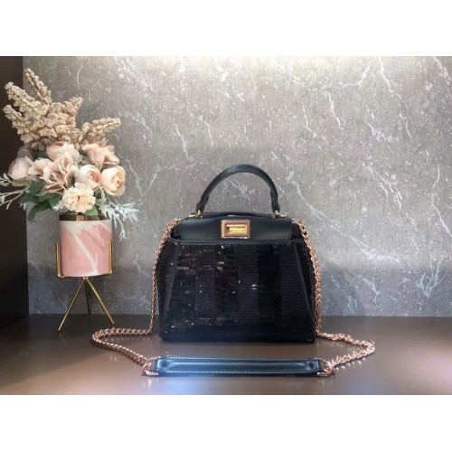 Geantă FENDI PEEKABOO ICONIC MINI cu mărgele F1359 neagră