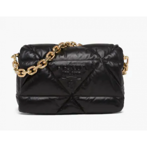 Geantă de umăr din piele nappa căptușită 1BD306 neagră