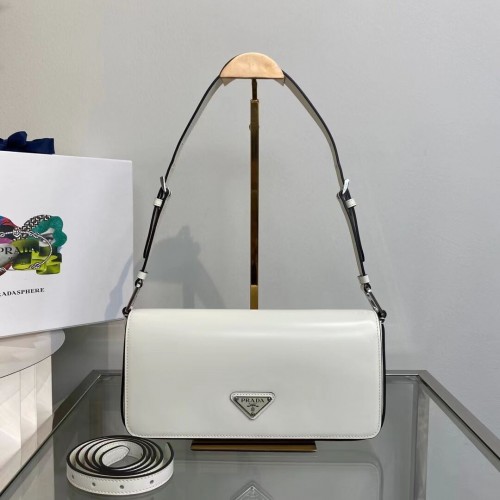 Geantă Prada din piele periată Prada Femme 1BD323 Alb