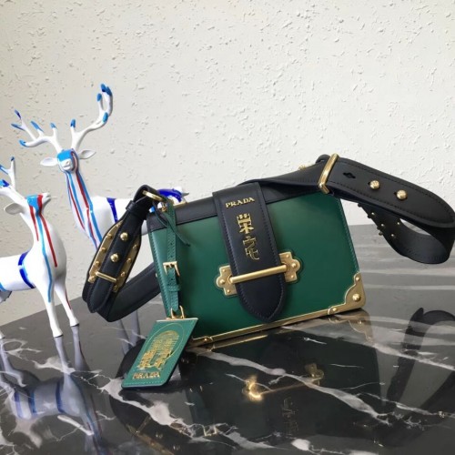 Geantă de umăr din piele Prada Cahier 1BD045 Negru și verde