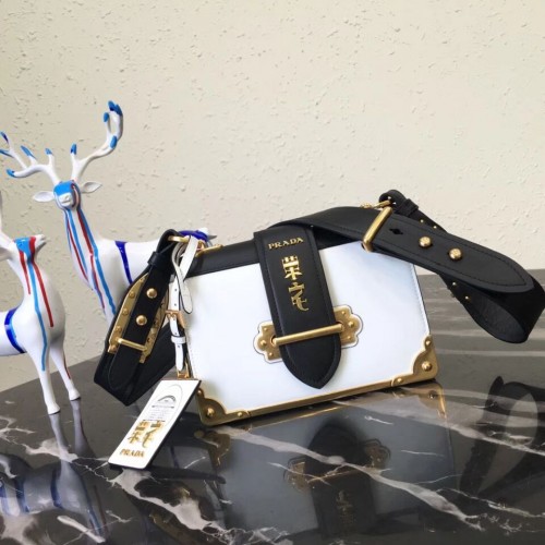 Geantă de umăr din piele Prada Cahier 1BD045 Negru și alb