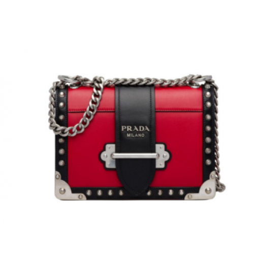 Geantă Prada Cahier din piele cu ținte 1BD045-1 roșu și negru