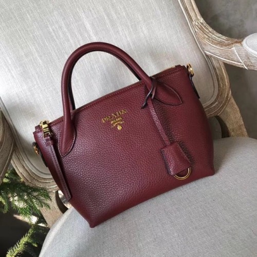 Geantă Prada din piele de vițel 1BH111 Burgundy