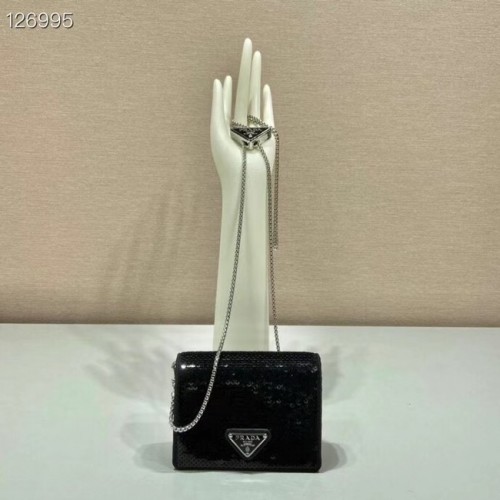 Prada Portcard cu cristale și curea de umăr 1MR024 negru