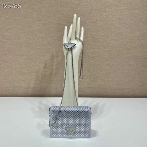 Prada Portcard cu cristale și curea de umăr 1MR024 argintiu